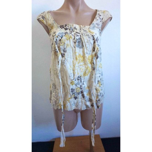 CUE 8 designer CAP SLEEVE gathered blouse feminine top FLORAL print fully lined♡ - Picture 7 of 7